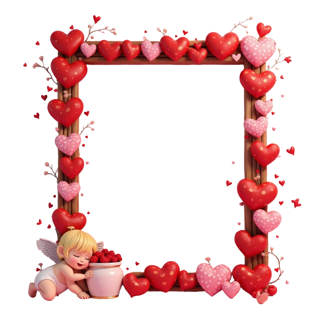 Love Frame with Cupid and Hearts